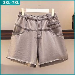 Women's Shorts New 2022 Summer Plus Size Womens Jeans Womens Large Gray Pocket Cotton Denim Hot Pants 3XL 4XL 5XL 6XL 7XLL2404