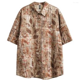 Men's Casual Shirts Leaf Flowers Printed Vintage Man Short Sleeve Summer Single Breasted Turn-Down Collar Tops