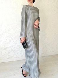 Casual Dresses Maxi Pleated Women Elegant Fashion High Street Solid Dress Female Autumn Loose Flare Sleeve Slim Long