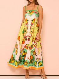 Casual Dresses Women Boho Cami Maxi Dress Summer Cute Print Flowy A-Line Party Long Spaghetti Strap A Line Sun