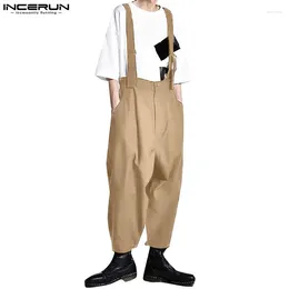 Men's Pants INCERUN Men Jumpsuits Solid Color High Waist Loose Casual Male Suspender Rompers Streetwear 2024 Fashion Straps Overalls