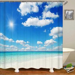 Shower Curtains 3D Shower Curtain Various Sea Shell Beach Scenery Seaside Printed Bathroom Curtains Polyester Waterproof Home Decor 180x180cm