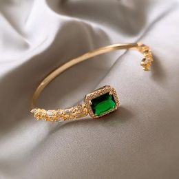 Bangle French Emerald Zircon Geometric Opening Bracelet Light Luxury High Quality Fashion Simple Versatile Handwear For Women.