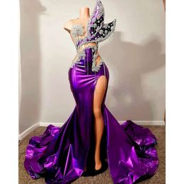 Prom Dress Sexy Purple Sparkly 2024 Illusion Beads Crystal High Side Split Formal Birthday Party Gowns Robe De Bal 0223