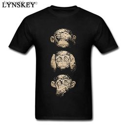 Men's T-Shirts Wise Monkeys Mens Fashion T-shirt Vintage Painting Top Pure Cotton Fabric Short Sleeve Youth Customization Q240426