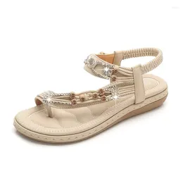 Casual Shoes Summer Women 1.5cm Platform 2.5cm Wedges Low Heels Roman Sandals Lady Sparkly Feminine Lightweight String Bead Holiday