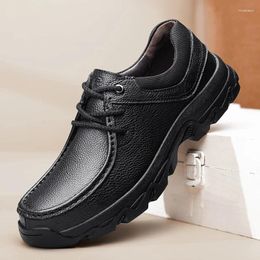 Casual Shoes Genuine Leather For Men Lace Up Sneakers Fashion Leisure Oxfords Spring Wearable Platform Walking