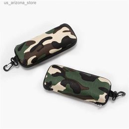 Sunglasses Cases Green camouflage glasses case portable EVA sunglasses protective reading handbag zipper bag travel Q240426