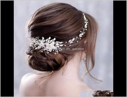 hair Sier Colour Crystal Pearl Bridal Headband Tiara Vine Headpiece Decorative Women Wedding Hair Jewellery Accessories Sqril4040843