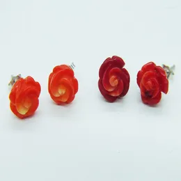 Stud Earrings Exquisite !! 2pair Red Orange 8mm Natural Coral Roses Flower