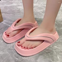 Slippers Shoes For Women 2024 Summer Thick Sole Wedges Clip Toe Flip Flops Female Platform Non Slip Beach High Heel Zapatos