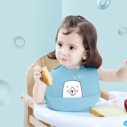 Silicone Bib Waterproof Adjustable Baby Cartoon Kids Girl Boy Saliva Towel Printed Apron 240422