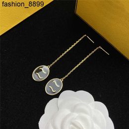 New Designer Women Earrings Double Letter Charm Ear Line Studs Temperament Personality Girl Gold Pendant Eardrops With Gift Box