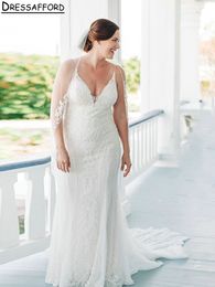 Romantic V-Neck Backless Appliques Lace Mermaid Wedding Dresses Spaghetti Straps Sleeveless Bridal Gowns