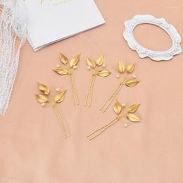 Decorative Flowers Golden Leaf Vine Pin Bohemian Wedding Handmade Dried Flower Hair Accessories Bride Pearl Hairpin Bridesmaid Supplies