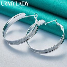 Hoop Earrings 925 Sterling Silver Matte Big Circle For Women Luxury Fashion Party Wedding Accessories Jewellery Christmas Gifts