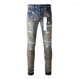 Women's Pants High Quality Purple ROCA Brand Jeans With Distressed Paint And Holes Fashion Repair Low Rise Skinny Denim