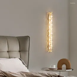 Wall Lamp LED Bedroom Bedside Long Glass Nordic Minimalist All Copper Living Room Dining Decoration