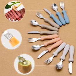 Feeding New Baby Feeding Silicone Handle Stainless Steel Spoon Fork And Knife Set Baby Training Utensils Weaning Children's Tableware