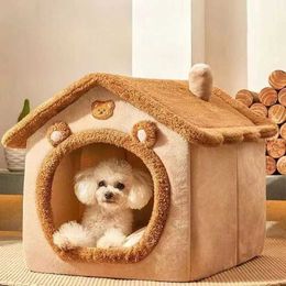 Cat Carriers Crates Houses Soft cat bed deep sleeping room dog cat winter house detachable mat pet tent kitten puppy camouflage cat supplies 240426