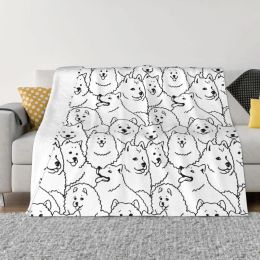 sets Cute Samoyed Dog Blankets Fleece Spring/Autumn Portable Super Soft Throw Blankets for Bed Car Bedding Throws