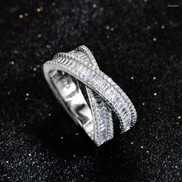 Cluster Rings S925 Silver Cross Women Shiny High Carbon Diamond X Ring Female 5A Zircon Design Luxury Jewellery Girl Gift Lady Party