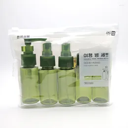 Storage Bottles 7Pcs Travel Cosmetics Bottle Set Plastic Pressing Spray Lotion Shampoo Shower Gel Liquid Container Refillable Kit