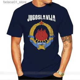 Men's T-Shirts Jugoslavija Yugoslavia Coat of Arms T-Shirt Vintage Black High Quality Men Cotton Clothing Ringer T Shirt Q240426