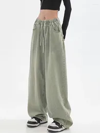 Women's Jeans Vintage High Waist Wide Leg Women Autumn Street Drawstring Straight Baggy Mopping Denim Pants Female Trouser