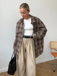 Women's Blouses Chequered Shirt Spring 2024 Vintage Double Pocket Plaid Stripe Medium Loose Long