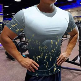 Men's T-Shirts Gym T-shirt Summer Sports Short Sleeve Outdoor Running Mens Fitness Clothing Printed Extra Large Street Top Q240426