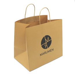 Eco friendly Custom luxury brown kraft Gift Shopping Paper Bags with your own logo 3a5