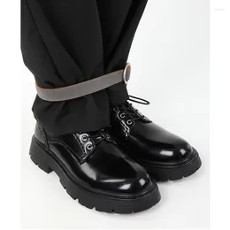 Casual Shoes Round Head Big Toe Trend Shining Black Thick-sole Men's Leather Derby Japanese Ruffian Style Oxfords