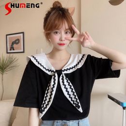 Women's T Shirts Large Size Clothing Cute Sailor Collar T-shirt Sweet Woman Summer Short Sleeve Tee Top Students Female Bottoming Shirt