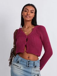 Women's Knits Women Cropped Sweaters Casual Solid Colour Knitted Button Up Cardigans Warm Fall Knitwear For Streetwear