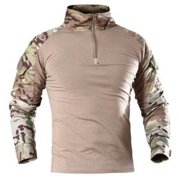 Tactical T-shirts Military Tactical T-shirt Mens US Army Frog Set Long sleeved T-shirt Camo Tactical Field Training Hunting 4XL Shirt Uniform 240426