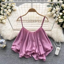 Women's Tanks 2024 Summer Spaghetti Straps Ruffle Sleeveless Fashion Corset Crop Tops Solid Tank Camisoles Women Clothes