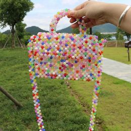 Totes 2024 Customized Summer Ladies Handbag Jelly Acrylic Beaded Bag Ins Colored Pearl Crystal Handwoven Crossbody Women's Bags