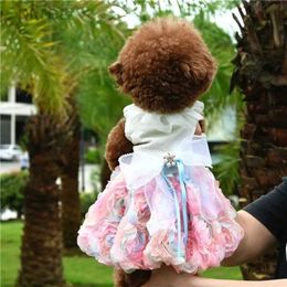 Dog Apparel New Pet Three-dimensional Chiffon Flower Skirt Spring Summer Pet Dog and Cat Clothes Teddy Bichon Pomeranian Small Dog d240426