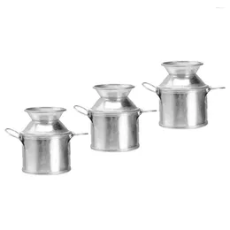 Vases 3 Pcs Galvanized Milk Jug Tin Bucket Gardening Decor Miniature Model Iron Small