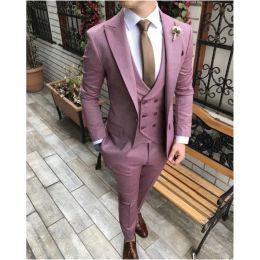 Suits Summer Mens Suits Wedding Tuxedos Fashion Groom Outfit Classic Fit Peaked Lapel prom Party Dinner Mens Suits (Jacket+Vest+Pants)