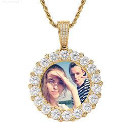 custom pendant necklace designer for women men photo frame diy private customized couple photo commemorative round large zircon solid hip hop chains jewelry gift