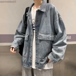 Men's Jackets Mens casual loose denim jacket Korean trendy spring/summer jacket casual couple work clothesL2404