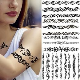 Tattoo Transfer Thorns Scorpion Temporary Tattoos For Women Men Adults Black Henna Totem Tribal Tattoo Sticker Fake Bracelet Tatoo Self Adhesive 240427