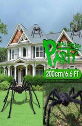 200cm Black Plush Spider Halloween Party Decoration Haunted House Prop Indoor Outdoor Giant Decor Kids Children Toys3372672