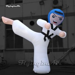 Advertising Inflatable Cartoon Taekwondo Man Black Belt With Helmet For Event