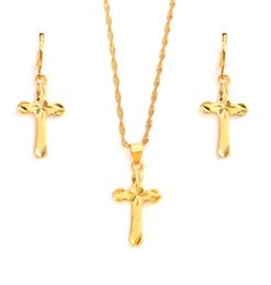 24 k Yellow Fine gold GF Small Mini Tax stamp Pendant chain Earrings set Christian jewelry sets women girl Jesus Gift7734155