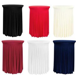 Table Cloth Spandex Round Cocktail Table Cover Table Clothes with Skirt 32 x 43 inch Round Set Table Skirt Used for Wedding Party and Banquet Decoration 240426