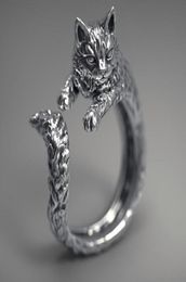 s1966 fashion Jewellery cat ring vintage black sliver opening adjustable cat ring4484153