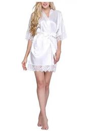 Women's Sleepwear Sexy Wedding Dressing Gown Women Short Satin Bride Robe Lace Silk Kimono Bathrobe Summer Bridesmaid Nightwear Plus Size Peignoi Y240426